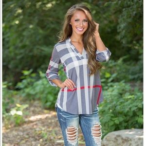 On the Right Track Plaid Gray Tunic